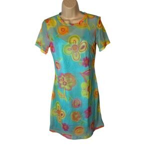 VTG 90s a.b.s Dress Collection Sheer Floral Mesh Overlay Flower Power Size 6 S